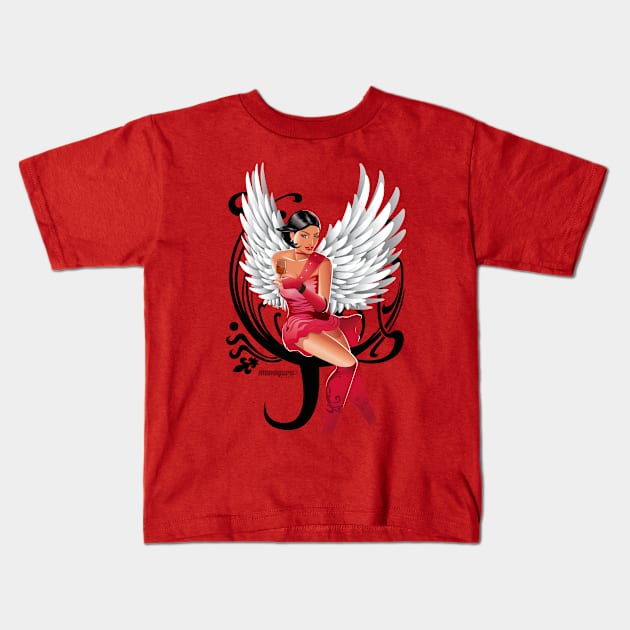 Red Angel Kids T-Shirt by monoguru